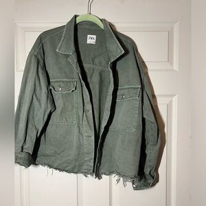 Green Zara distressed jacket size large
